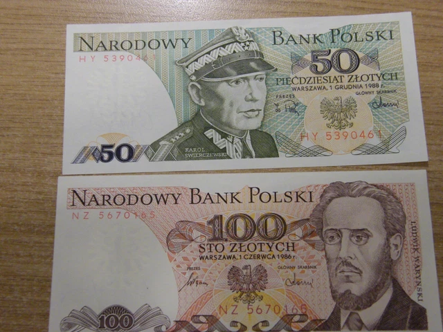 2 x nice Poland 50 & 100 Zlotych Banknotes, UNC very crisp