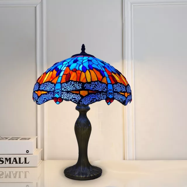 Lampada da tavolo Tiffany 16 pollici stile libellula fatta a mano vetro colorato multicolore Regno Unito