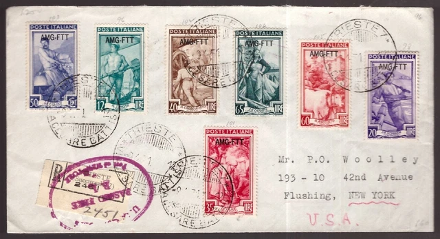 Italy Trieste AMG-FTT, 1951 registered cover to USA with nice franking  -FP91