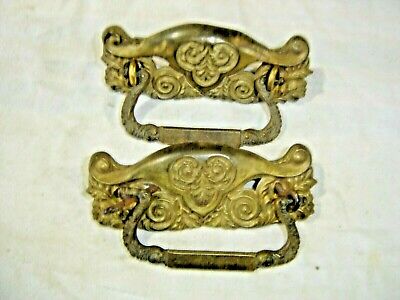 Antique Salvage ~ Pair Stamped Metal Drawer Pulls Cast Iron Bales 3" bore #1268