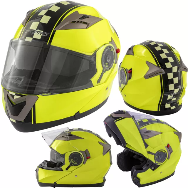 Casco Modulare Omologato ECE 22 Moto Visiera Doppia Grafica Fluo