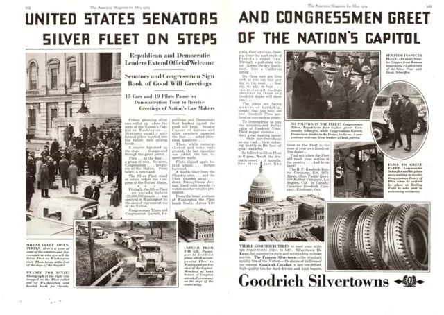 1929 BF Goodrich Silvertowns Tires "Silver Fleet" National Tour 2-Page Print Ad