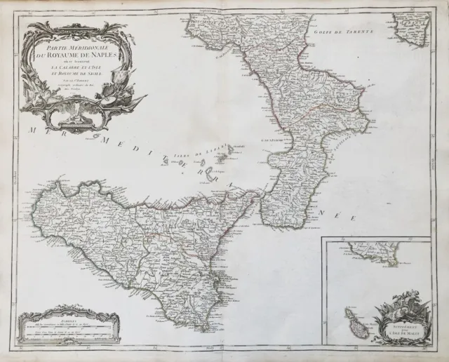 Sicilia Sizilien Sicily Malta island Napoli Italia Vaugondy Karte map carte 1750