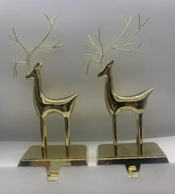 Brass Reindeer Christmas Stocking Holders Set Of 2 (a3)