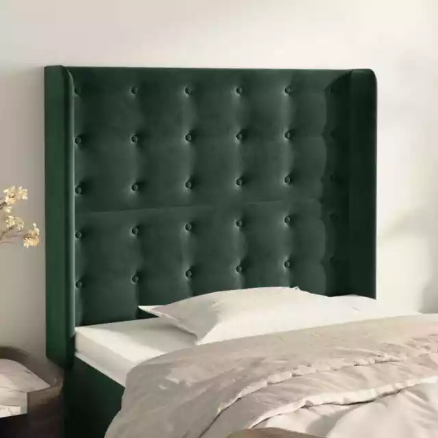 Tête de lit avec oreilles Vert foncé 103x16x118/128 cm Velours