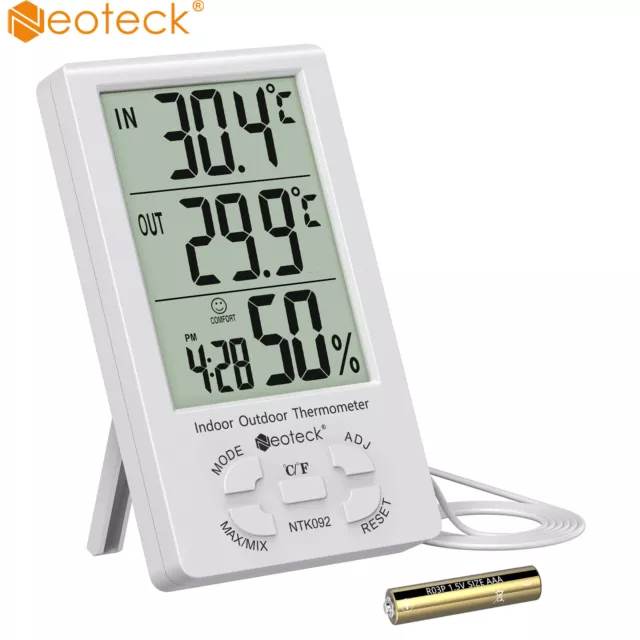 Neoteck Digital Thermometer Hygrometer Innen Außen Luftfeuchtigkeit Temperatur