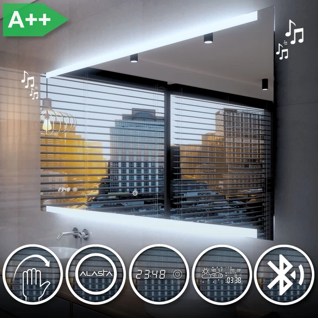 Miroir De Salle De Bain LED ATLANTA Avec Bluetooth, Météo, Interrupteur - Neuf - Moderne