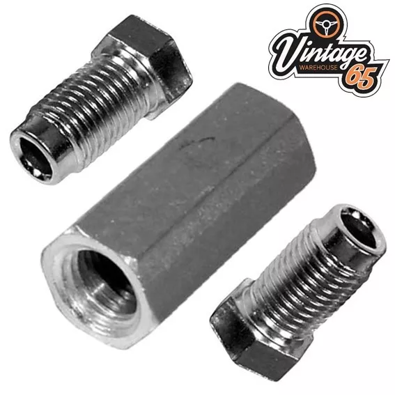 Double Ended Brake Pipe Joint Male Connectors 3/8" UNF 24Tpi In Line Pipe Repair