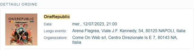 vendo biglietti concerto ONEREPUBLIC napoli