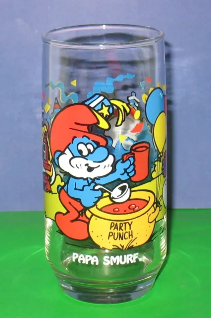 1983 Peyo Papa Smurf Party Punch Tumbler Drinking Glass Cup Vintage 6"