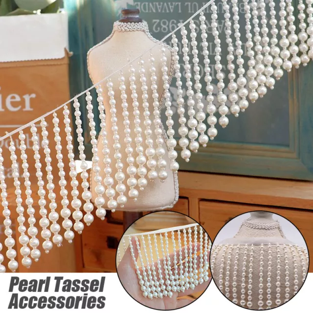 1 Yard Beaded Tassel Faux Pearl Strap Ribbon Trim Fringe DIY Accessories Sewing