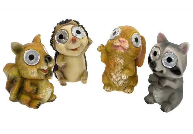 Solar Light Plastic Garden Ornament Decoration with LED Eyes Set of 4 Animal