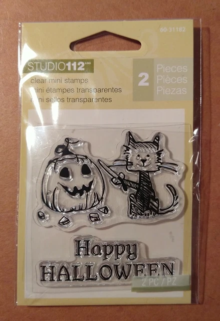 Studio 112 - HAPPY HALLOWEEN cat carving pumpkin - clings stamps