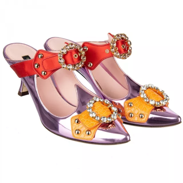 Dolce & Gabbana Metallizzato Mule Scarpe con Zeppa Aladino Cristalli Fucsia