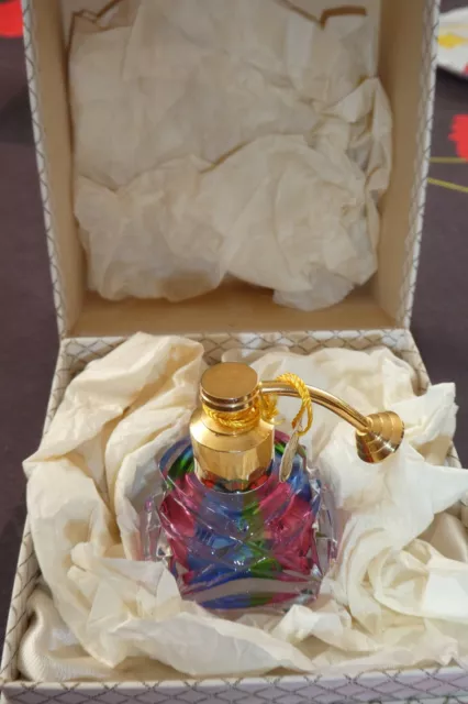 Ancien Vaporisateur Flacon Parfum Cristal Couleur Arc En Ciel Superbe Forme Neuf