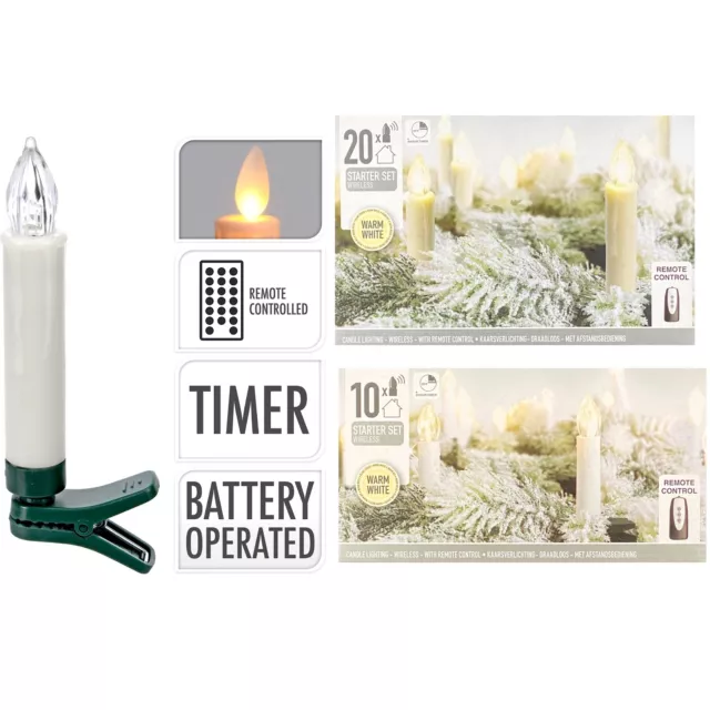 LED Weihnachtsbaum Kerzen Kabellos 10 / 20 mit Fernbedienung weiß Timer Batterie