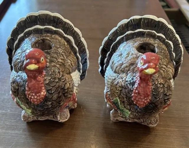 Vintage Omnibus Turkey Thanksgiving Fitz and Floyd Candle Holders Ceramic