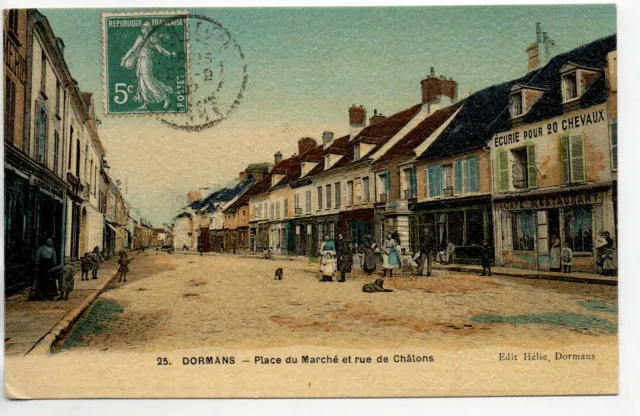 DORMANS - Marne - CPA 51 - Belle Cp Toilée couleur rue de Chalons Café restauran