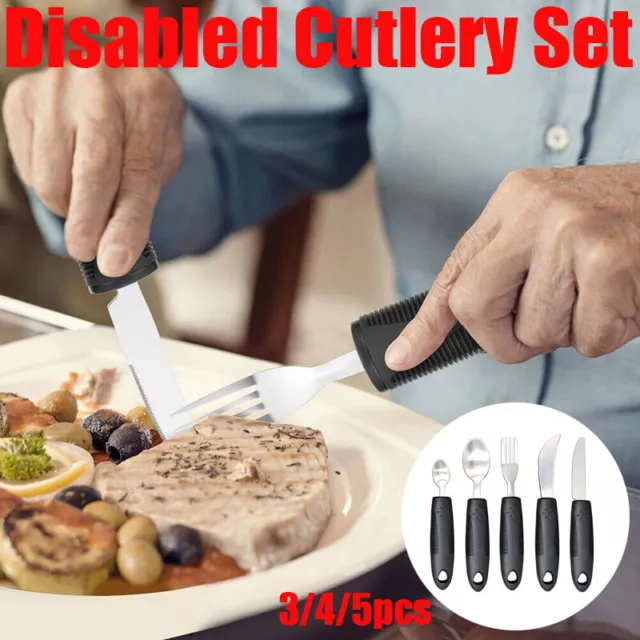 Disabled Cutlery Set Arthritis Easy Grip Eating Aids for Elderly Large Handled