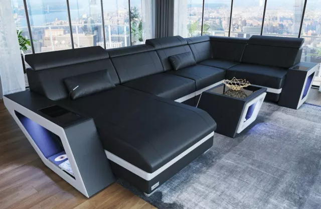 Sofa Interior Design Couch Catania U Shape Black White Leather Sofa Ottoman LED