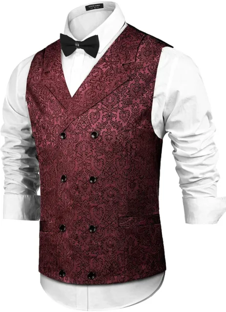 COOFANDY Mens Victorian Vest Steampunk Double Breasted Suit Vest Slim Fit Brocad