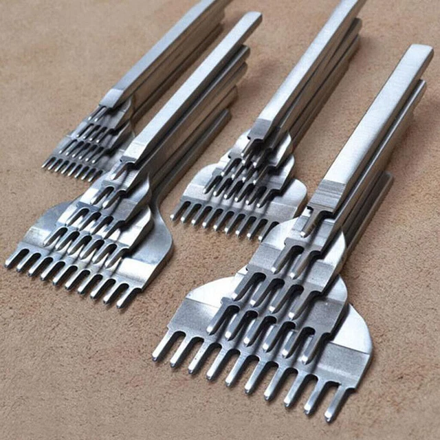 1Set Lederhandwerk Werkzeuge Diamant Loch Punch Nähte Meißel 3-6mm 1-6 Prong 2