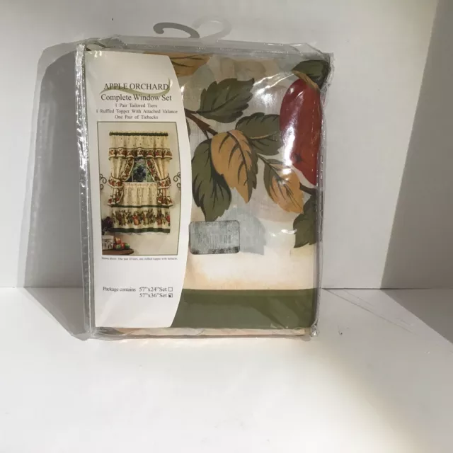 Apple Orchard Printed Kitchen Curtain Set, 57x36 Inches Valance &  Tie backs