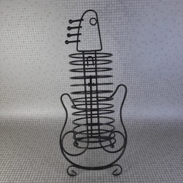 Soporte para CD en forma de guitarra contiene 12 CD DVD 18"" de 18"" de alto gris de metal almacenamiento