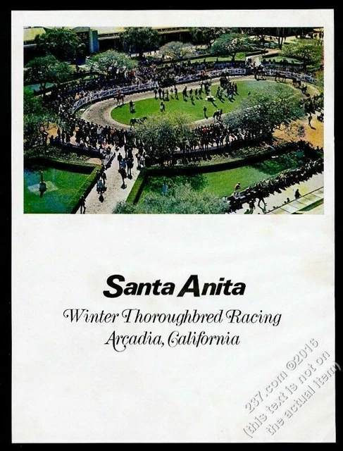 1972 Santa Anita racetrack horse race track color photo vintage print ad