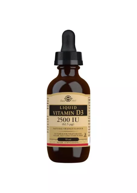 Solgar Liquid Vitamina D3 2500IU (62.5ug) Naturale Sapore Arancia 59ml Ossa