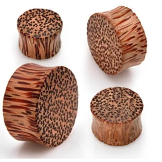 PAIR (2) SPOTTED COCO WOOD EAR PLUGS ORGANIC SADDLE TUNNEL GAUGES Sizes 8g-3/4"