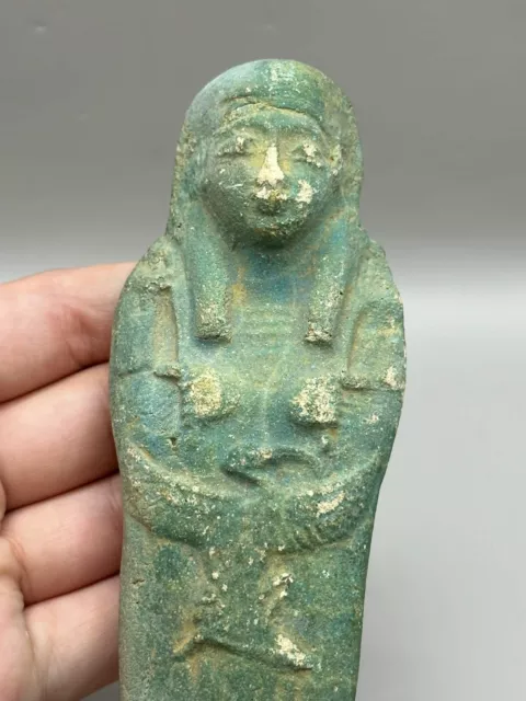 Wonderful Ancient Egyptian Glazed Faience Ushabti Shabti With Hieroglyphics