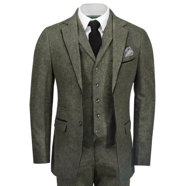 Tweed 3 Piece Suit for Mens Vintage Green Herringbone 1920s Classic Tailored Fit