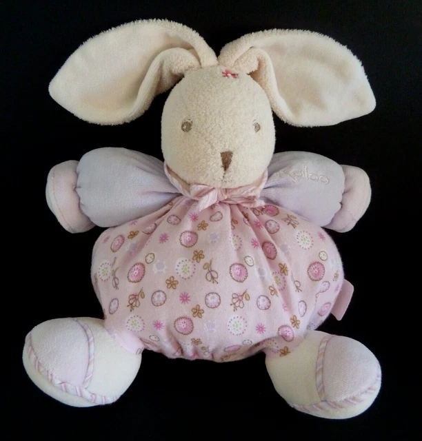 T8. DOUDOU BOULE KALOO LAPIN rose mauve fleur col noeud au cou 22cm - TTBE