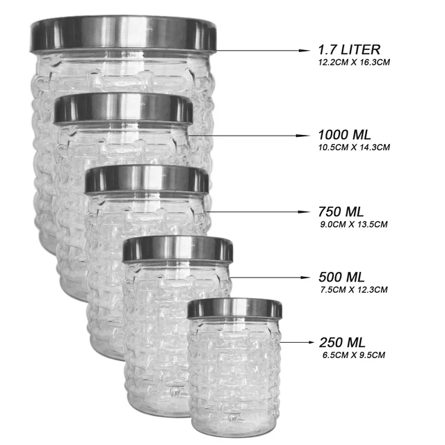 PLASTIC STORAGE JARS Silver Lid Screw Top Clear Food Containers Pots