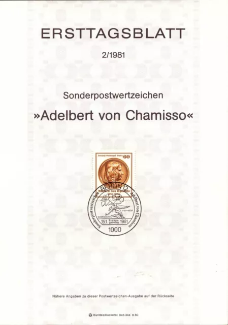 Ersttagsblatt der Deutschen Bundespost Berlin 2/1981 - »Adelbert von Chamisso«