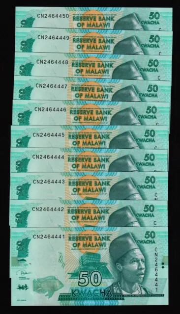 MALAWI - lotto 10 banconote 50 kwacha 2020 FDS - UNC