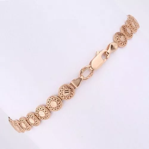 Russische Rose Gold 585 filigran Glieder Armband 7mm Neu Glänzend.