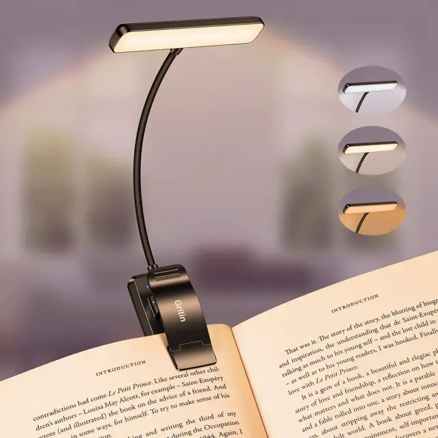 Leselampe Buch Klemme, USB Wiederaufladbare Buchlampe Mit 19 Leds, 3 Farbtempera