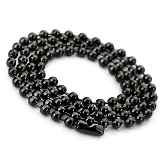 Cadena de perlas de bola de acero inoxidable grande de 3,2 mm Chain Link Man negro, tirantes 73 cm F5G5