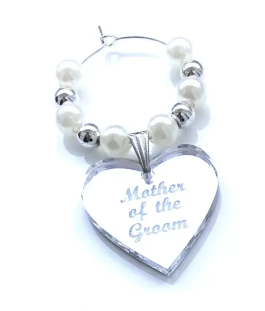 Personalised Wedding Glass Charm Place Setting Keepsake Silver & Pearl Beads