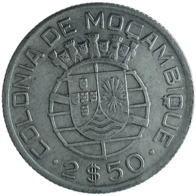 1950 Silver Portuguese Mozambique 2.50 Escudos Colonial African Portugal Z129