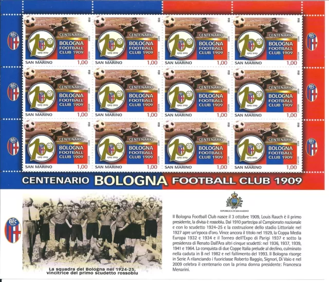 2009 San Marino Centenary Del Bologna Football 1 Sheetlet New MNH MF24580