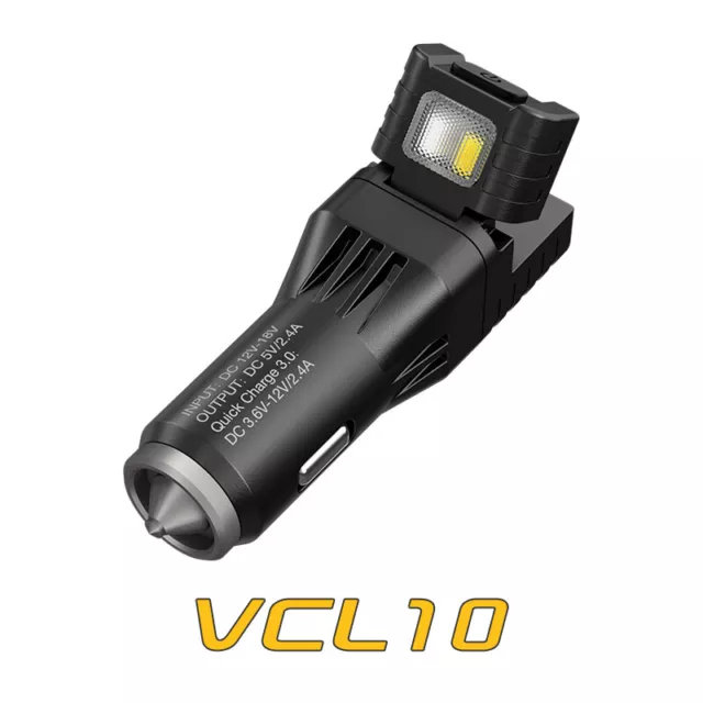 NiteCore VCL10 USB QC 3.0 Car Charger Quick Charge LED Flashlight Glass Breaker