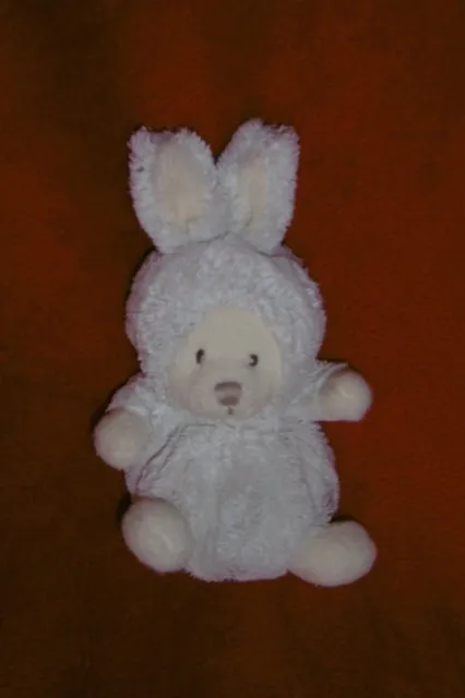 Peluche doudou ours beige crème BUKOWSKI déguisé en lapin blanc 14 / 20 cm TTBE