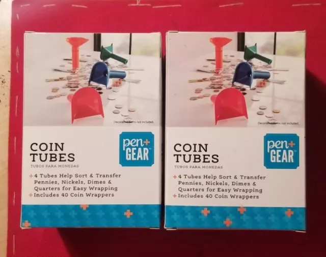 (2x) Pen + Gear 81054 Coin Tubes Coin Sorting & Stacking-4 Tubes +40 Wrappers