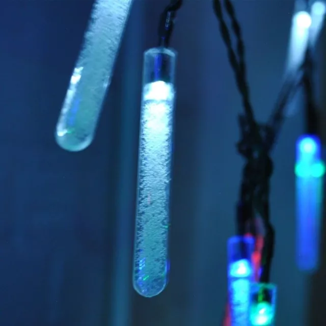 Solar Powered 7M 30 LED Multi Colours  Fairy Lights Ice Tube Outdoor Garden UK