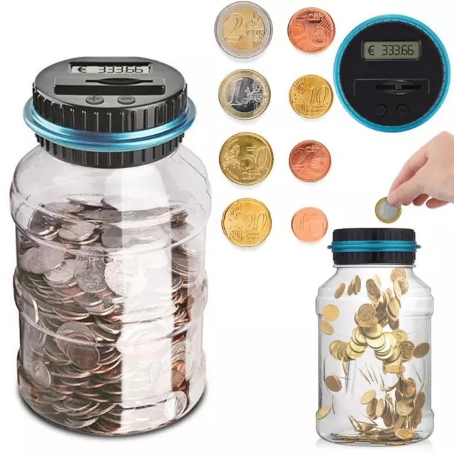 Digital Coin Counter LCD Display Jumbo Jar Sorter Money Box Counts Coins