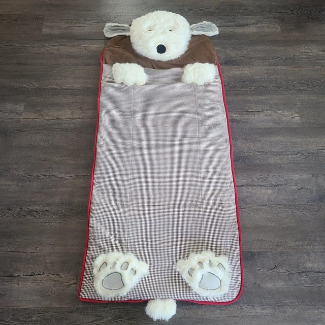 Pottery Barn Kids Shaggy Dog Puppy Blue Gingham Sleeping Bag