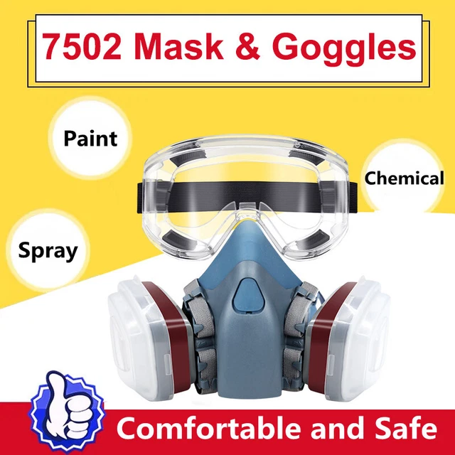 16in1 7502 Full Face Gas Mask Chemical Spray Paint Respirator + Goggles Reusable